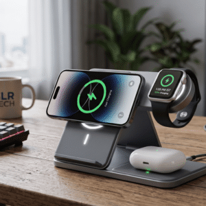 SparkCart MagSync 3-in-1 Foldable Magnetic MagSafe Fast Wireless Charging Station (15W Qi-Certified, Type-C Powered)
